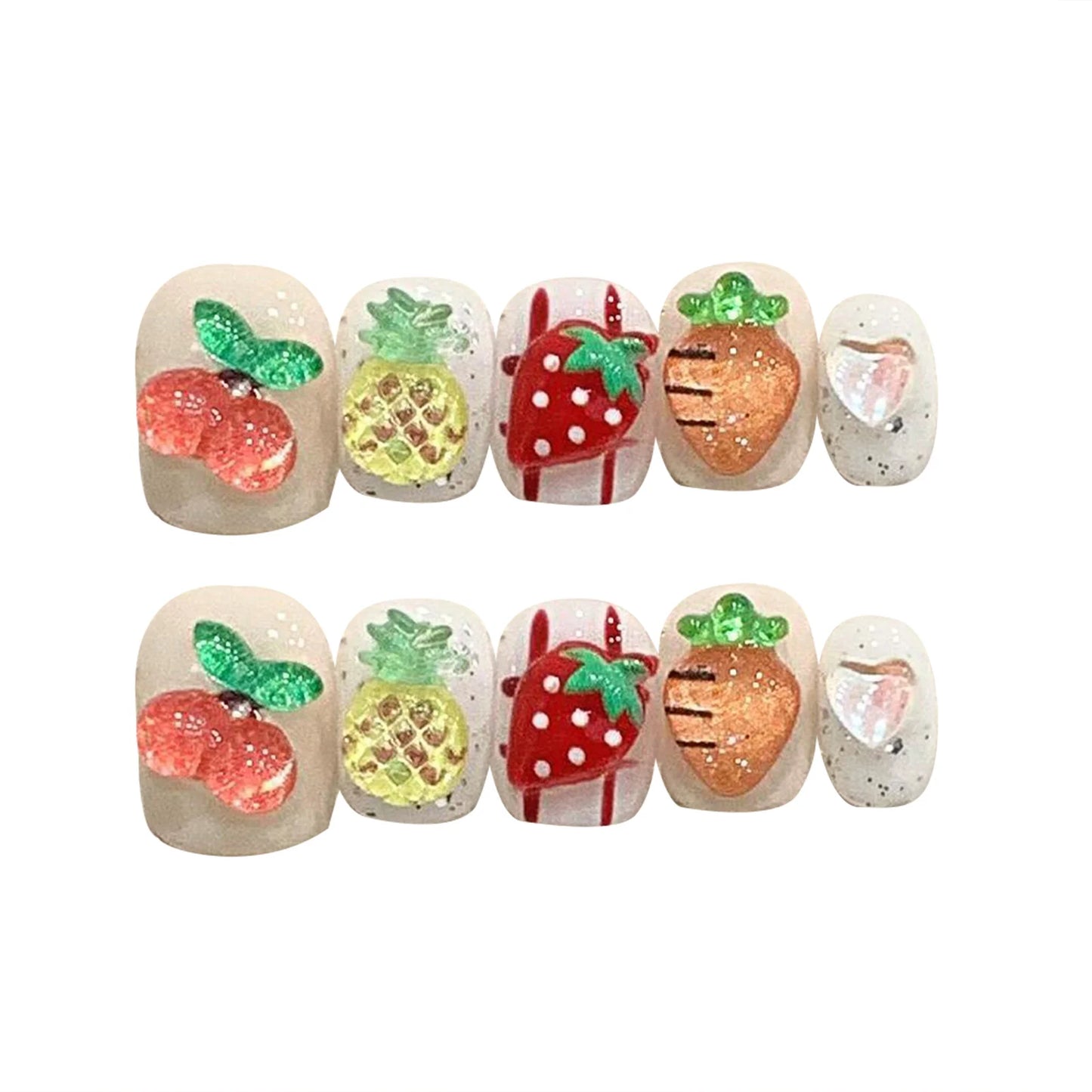Handmade Press on Nails Summer Fruit Decor False Nails Short Cute Grapes Peaches Lemons Design Fake Nail Patches Wearable 10pcs Peaceful Pleasures Health and Wellness XS