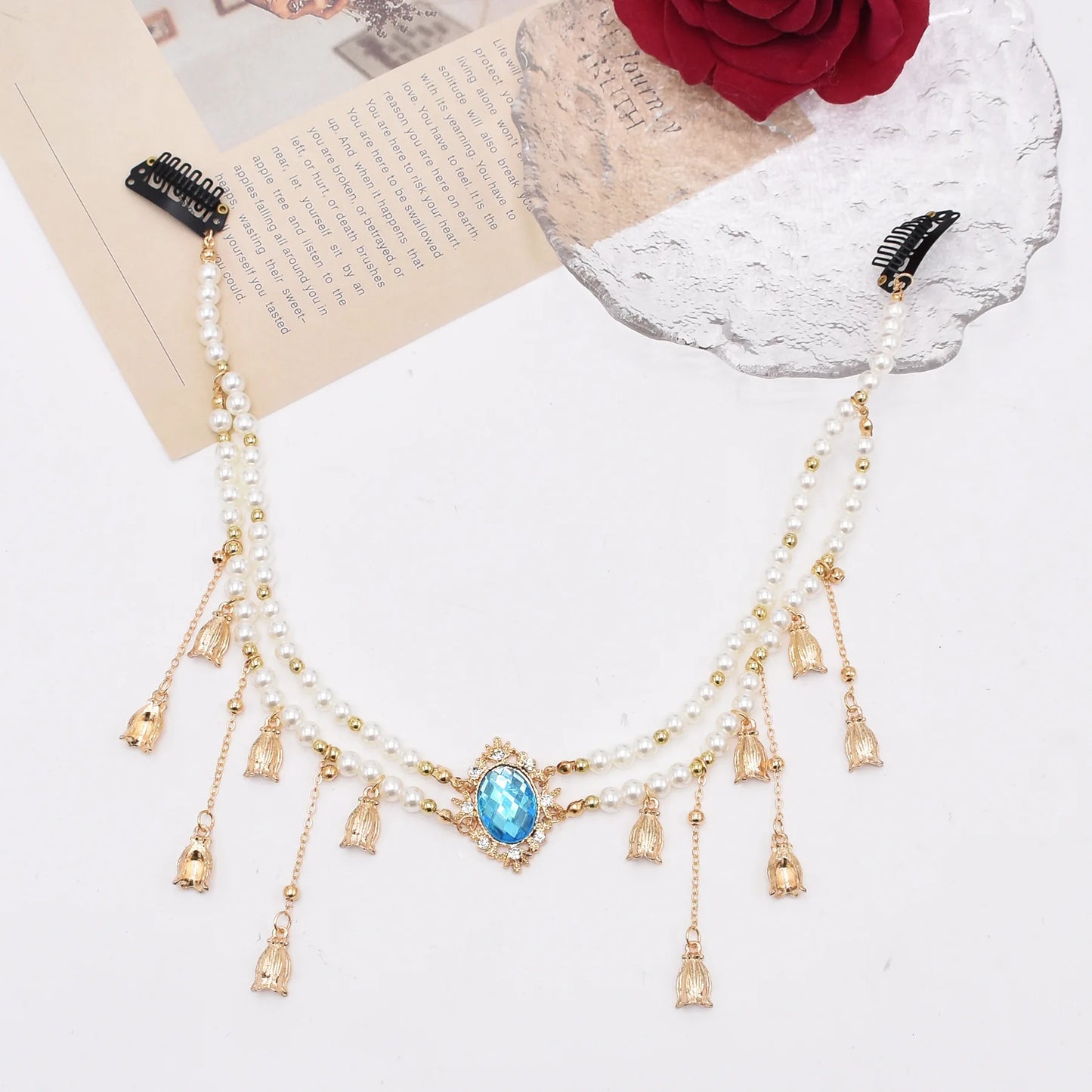 Exotic White Pearl Headwear Lily of The Valley Head Chain Versatile Unique for Women Retro Ethnic Style Hair Chain High-end Feel Peaceful Pleasures Health and Wellness
