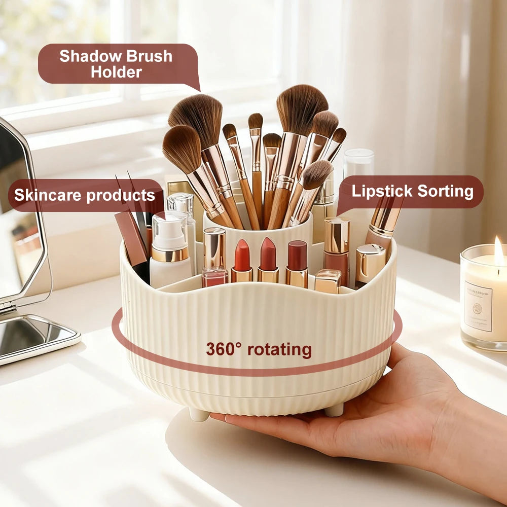 Rotating Makeup Organizer with Brush Holder & Perfume Tray