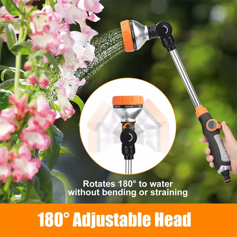 Garden Hose Wand Sprayer – 8 Patterns, 180° Swivel Head