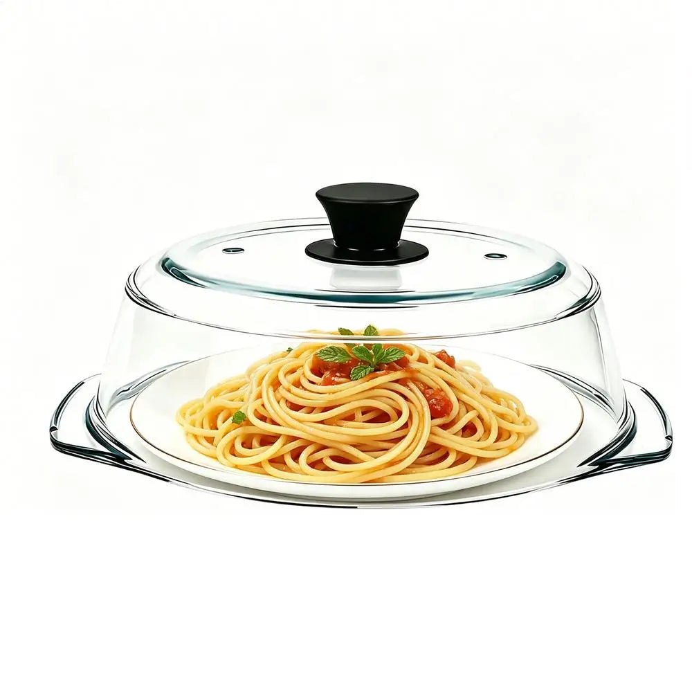 Glass Microwave Cover for Food Clear Heating Reusable Lid with Silicone Handle Microwave Splatter Cover Glass for Oven Bowls Peaceful Pleasures Health and Wellness A CN