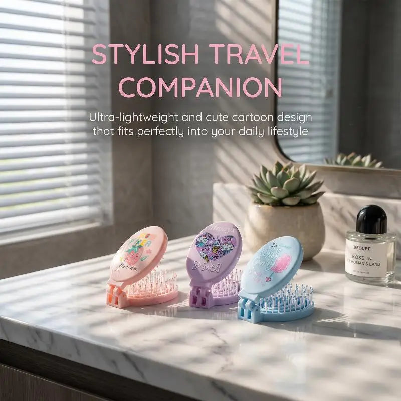 2 In1 Portable Folding Hair Comb With Mirror, Lightweight & Travel-Friendly Perfect Gift For Women & Girls Peaceful Pleasures Health and Wellness