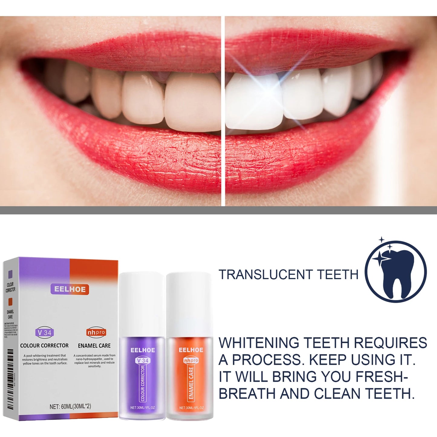 V34 Purple Teeth Whitening Toothpaste Kit – 7-Day Stain Remover