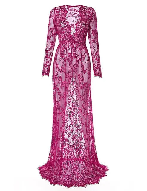 Sexy Deep V-Neck Long Sleeve Lace Beach See-Through Maternity Maxi Dress Douche de bébé Photographie de vêtements de maternité Peaceful Pleasures Health and Wellness purple S China Mainland