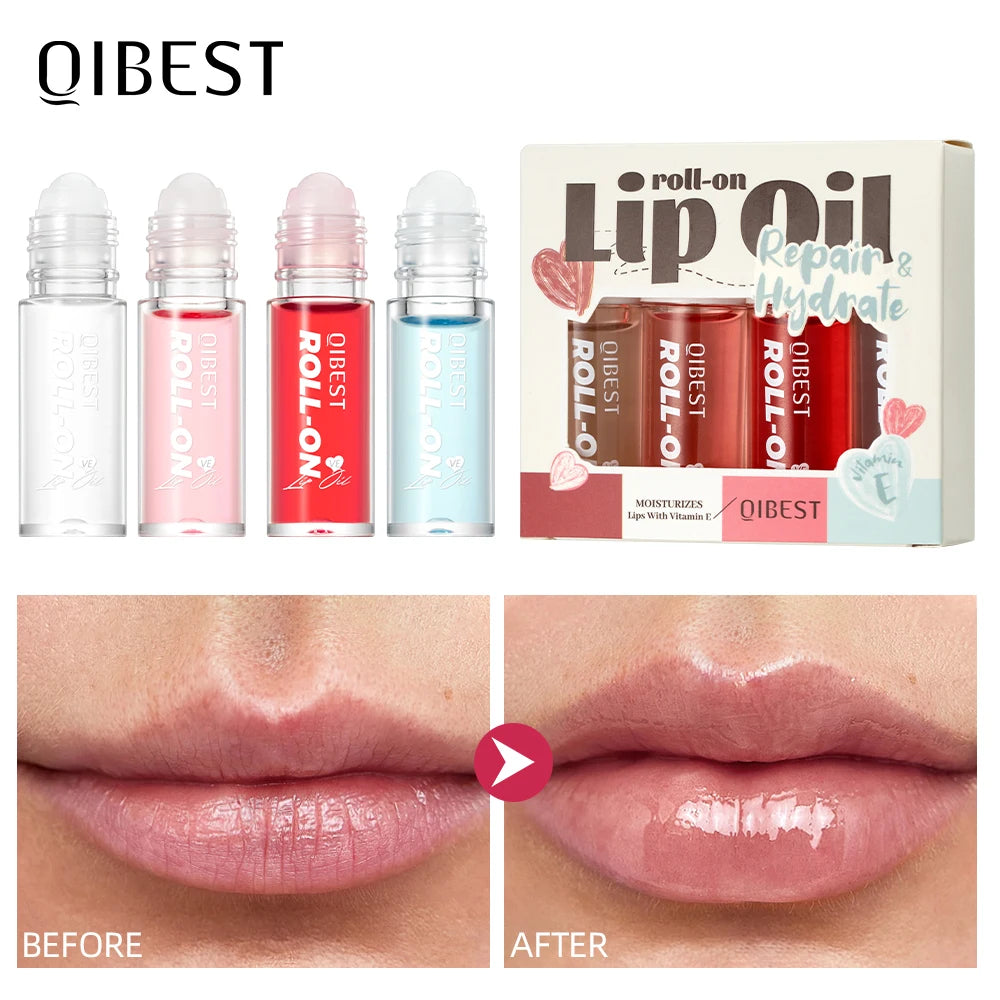 QIBEST Roll-On Lip Oil Sets Moisturizing And Hydrating Lip Gloss Nourishing Lip Balm Smooth Long-Lasting Colorless Anti-Drying Peaceful Pleasures Health and Wellness