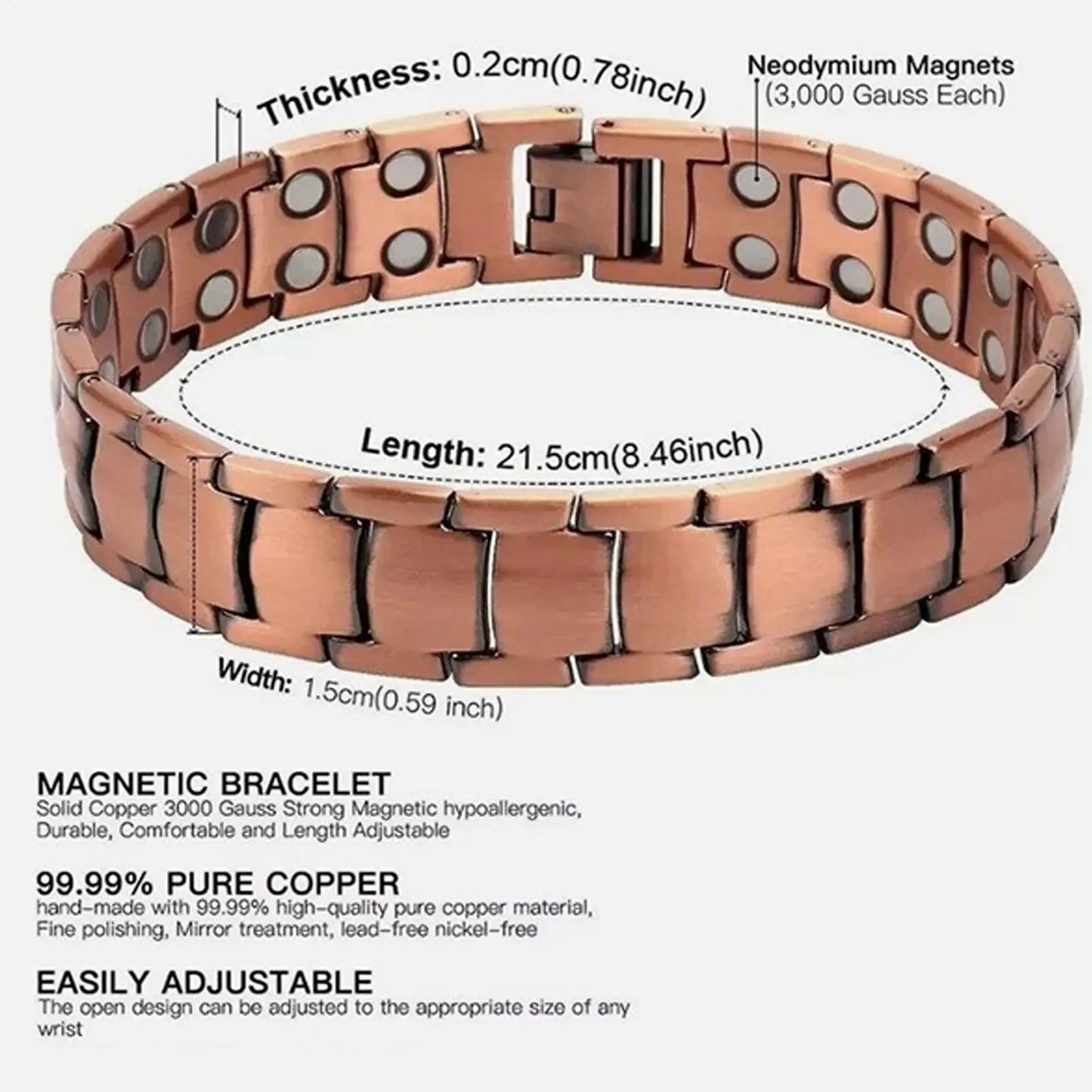 Pure Copper Magnetic Bracelet for Men | Wellness Jewelry Copper Magnetic Bracelet Peaceful Pleasures Health and Wellness