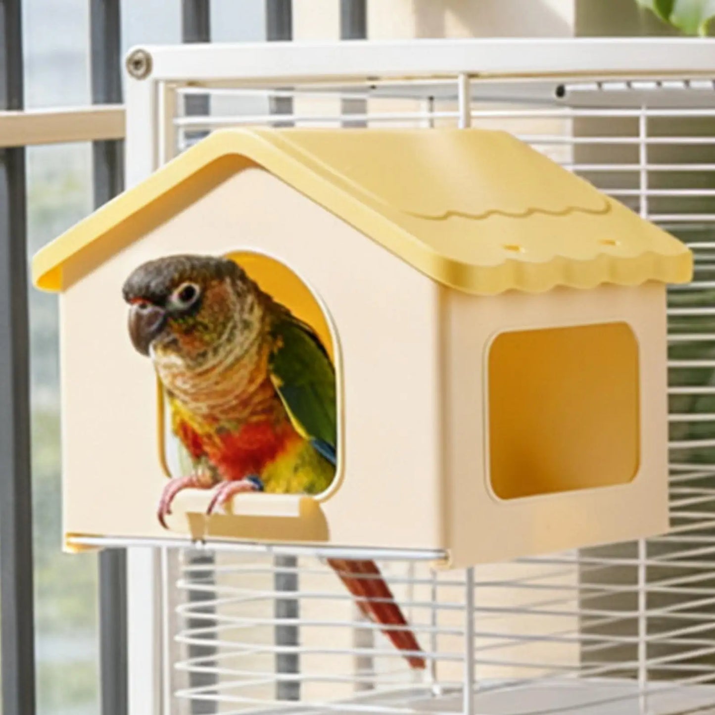 Retractable Bird Nest House for Cage | 3-Sided Opening + Pad