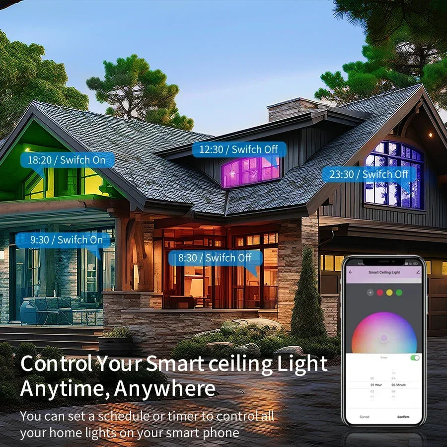 220V Tuya WiFi Smart Ceiling Light with RF 2.4G Remote Smart Life APP Alexa Google Home Voice Control 24W Round LED Ceiling Lamp Peaceful Pleasures Health and Wellness