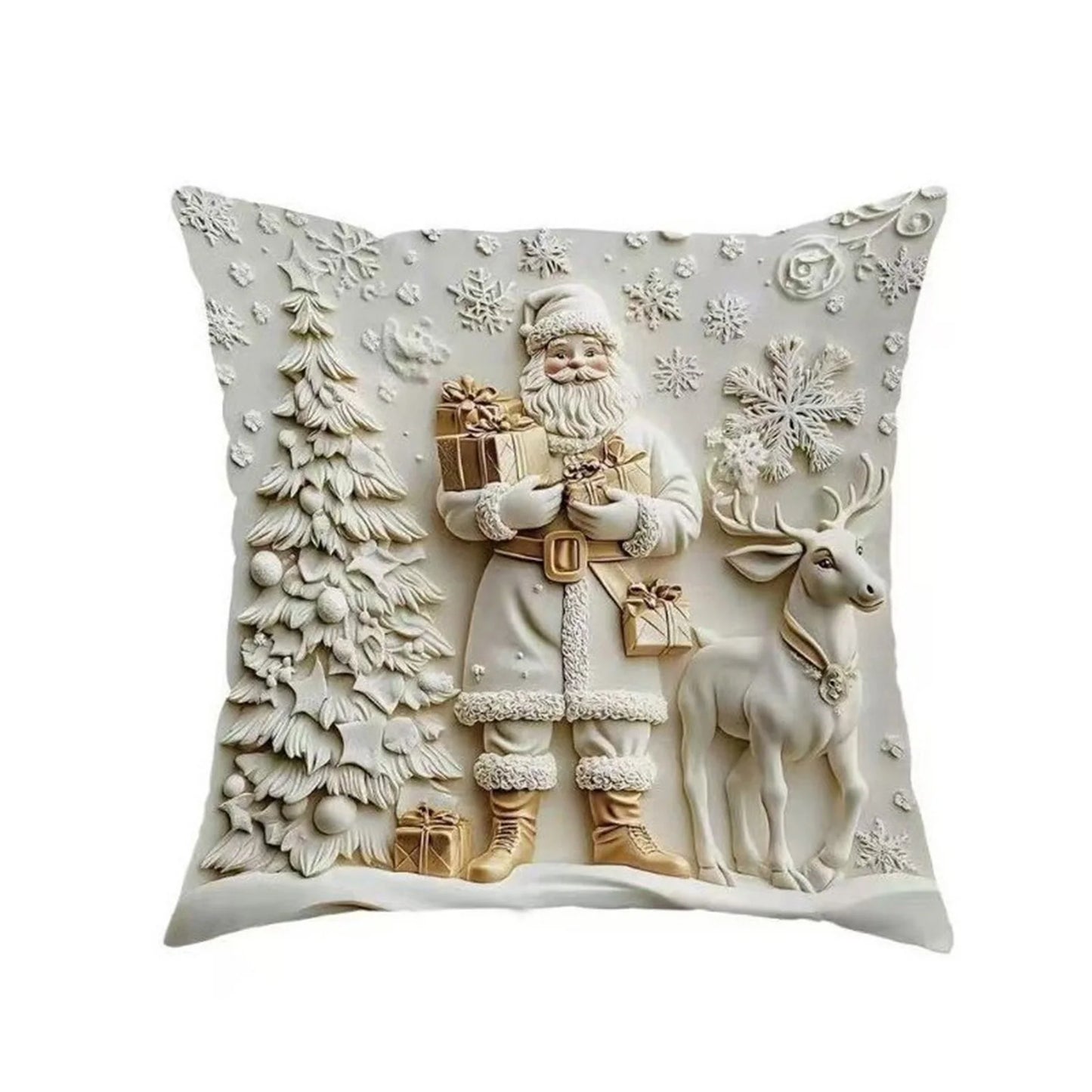 Christmas Theme Pillow Cover White Print With Christmas Style Pattern Holiday Decor For Winter Home Warm Decorations Peaceful Pleasures Health and Wellness D 45cm 45cm