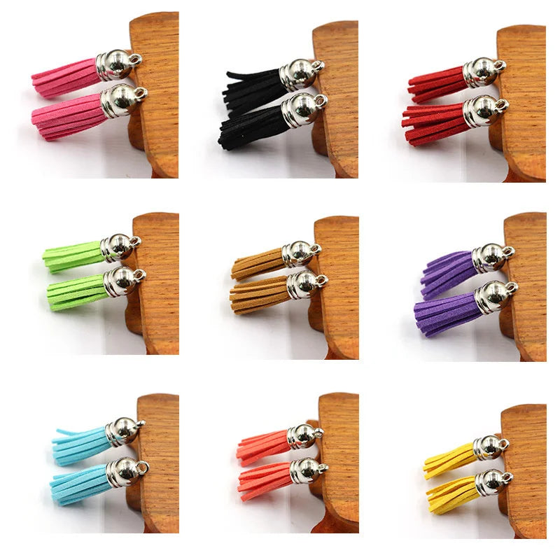 Leather Tassel Charms Silver Cap Earring Keychain Pendant Straps