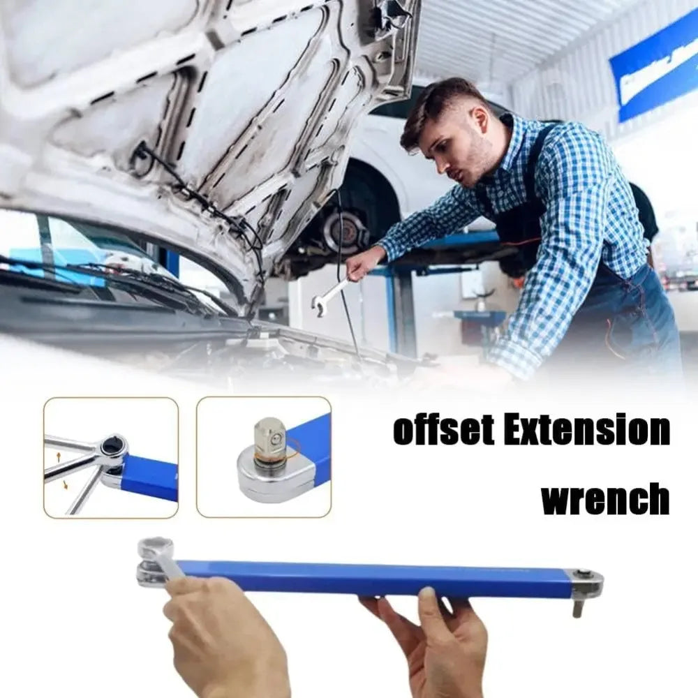 Compact Offset Extension Wrench with 4 Adapters Dual-purpose Impact Socket Ratchet Wrench Car Spanner Automotive Hand Tool Peaceful Pleasures Health and Wellness