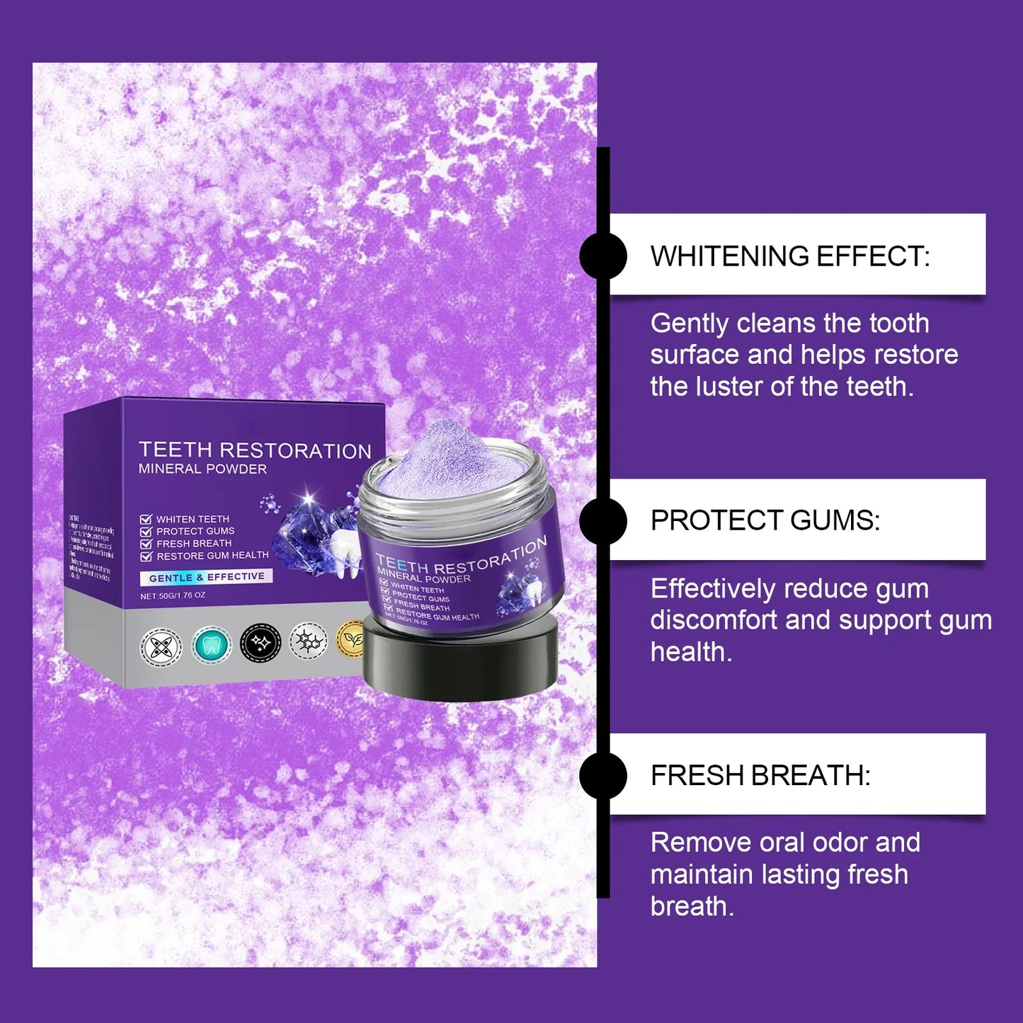 Purple Mineral Tooth Whitening Powder – Stain Removal 50g