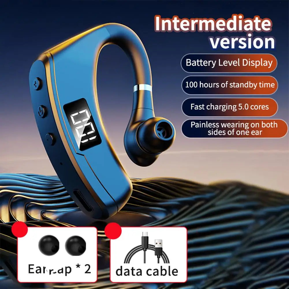 Single-ear Wireless Earbuds Business Commute & Car LED Display Long-lasting Earhook Bluetooth Headset Peaceful Pleasures Health and Wellness