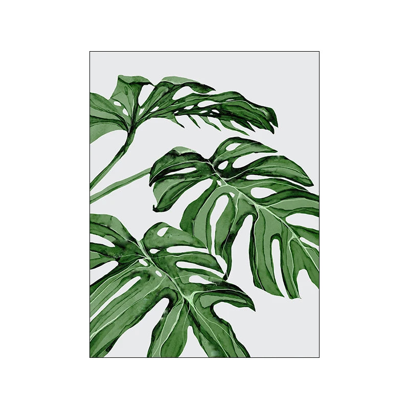 Nordic Abstract Green Leaves Canvas Wall Art | Minimalist Print