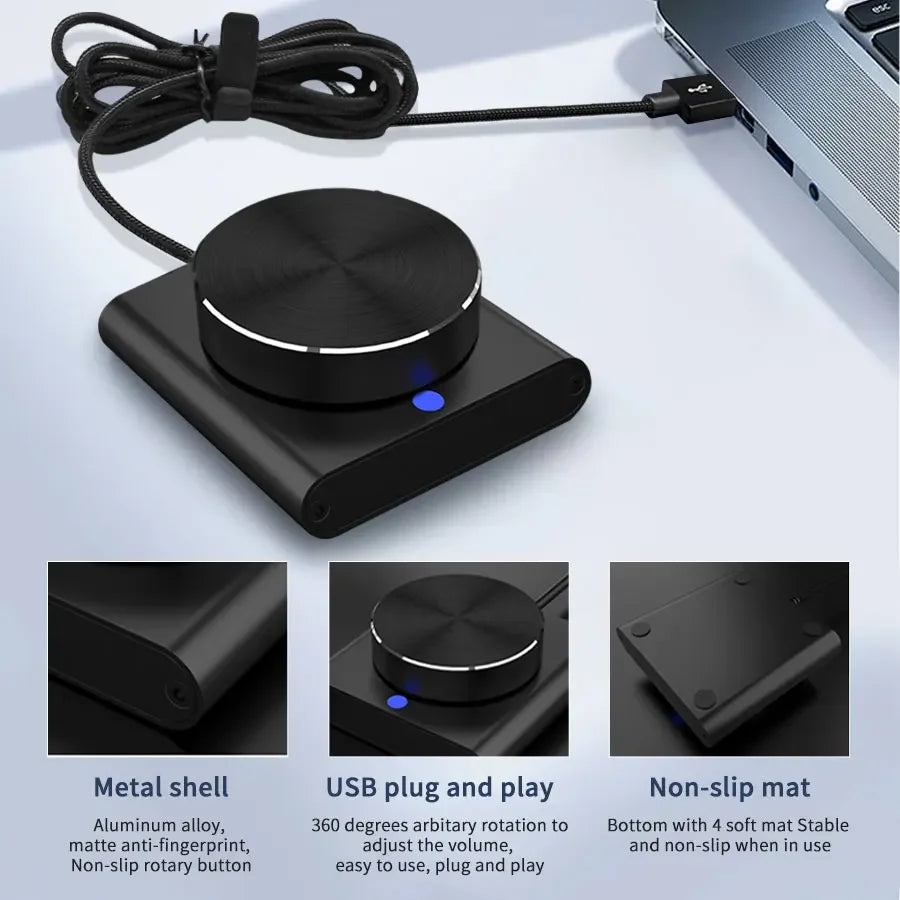 USB Volume Control Knob Adjuster Multimedia Controller Knob 1 Key Mute Pause Function for PC Support Windows iOS Android Linux Peaceful Pleasures Health and Wellness