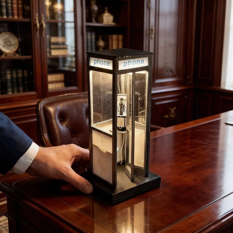 Retro Telephone Booth Desk Lamp | Warm LED Night Light Decor