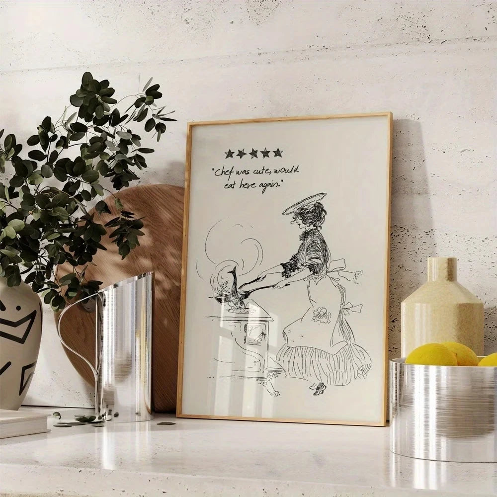 Modern Line Woman Cooking Wall Art Print Canvas Painting Poster Picture For Living Room,Bedroom Home Decor Peaceful Pleasures Health and Wellness