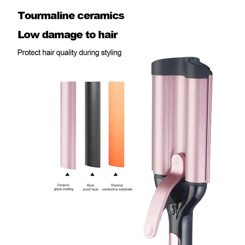 Salon-Quality Triple Barrel Curler 31mm Ceramic Coating Hair Curler for Professional-Looking Smooth Waves at Home Peaceful Pleasures Health and Wellness