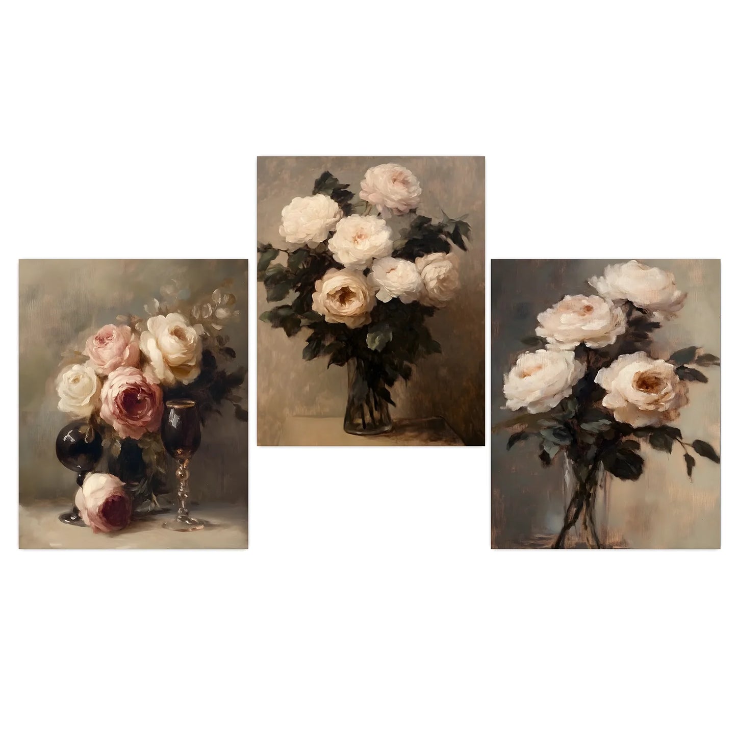 Vintage Wall Art, Rose Floral Oil Painting Canvas Painting, Neutral plant Poster Print for Bedroom Living Room Wall Decor Peaceful Pleasures Health and Wellness 01 50x70cm NoFrame China Mainland
