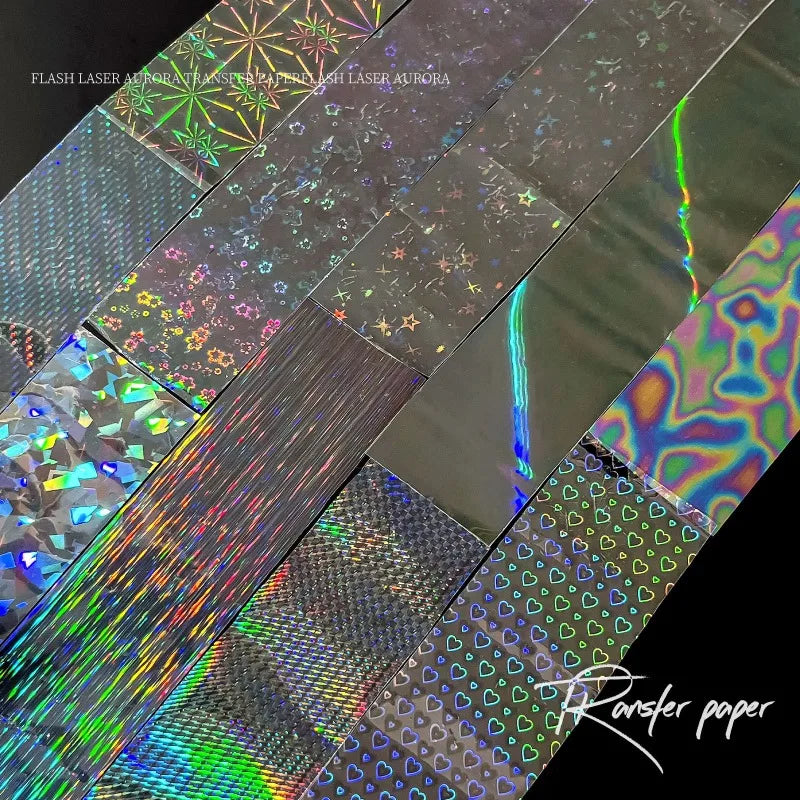 6 Rolls Holographic Aurora Nail Transfer Decals – Iridescent DIY