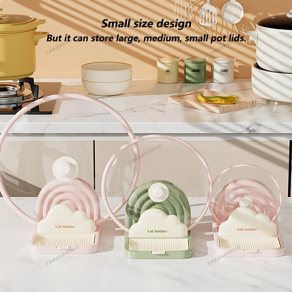 Rainbow Suction Cup Pot Cover Racks Household Kitchen Storage Racks Desktop Spatula Rack Storage Artifact Pot Cover Holder Racks Peaceful Pleasures Health and Wellness