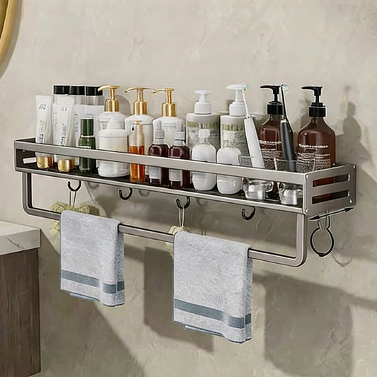 Aluminum Shower Corner Shelf with Towel Bar | No Drilling Shower Corner Shelf Peaceful Pleasures Health and Wellness
