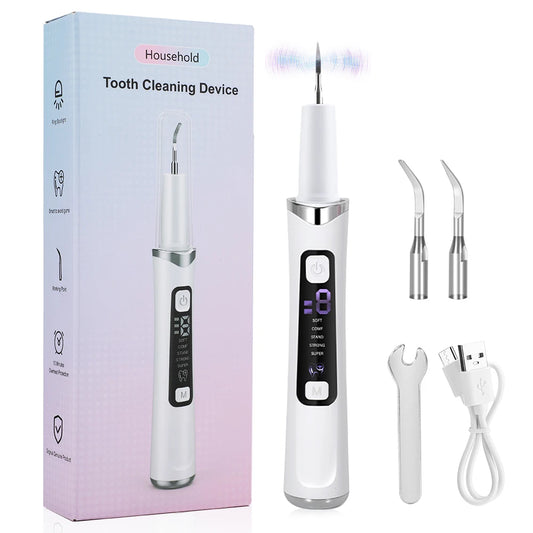 Plaque tartar Remover for Teeth Ultrasonic Tooth Cleaner Household Inter-Dental Pointed Cleaning Calculus Scaler Oral Care Set Peaceful Pleasures Health and Wellness WHITE