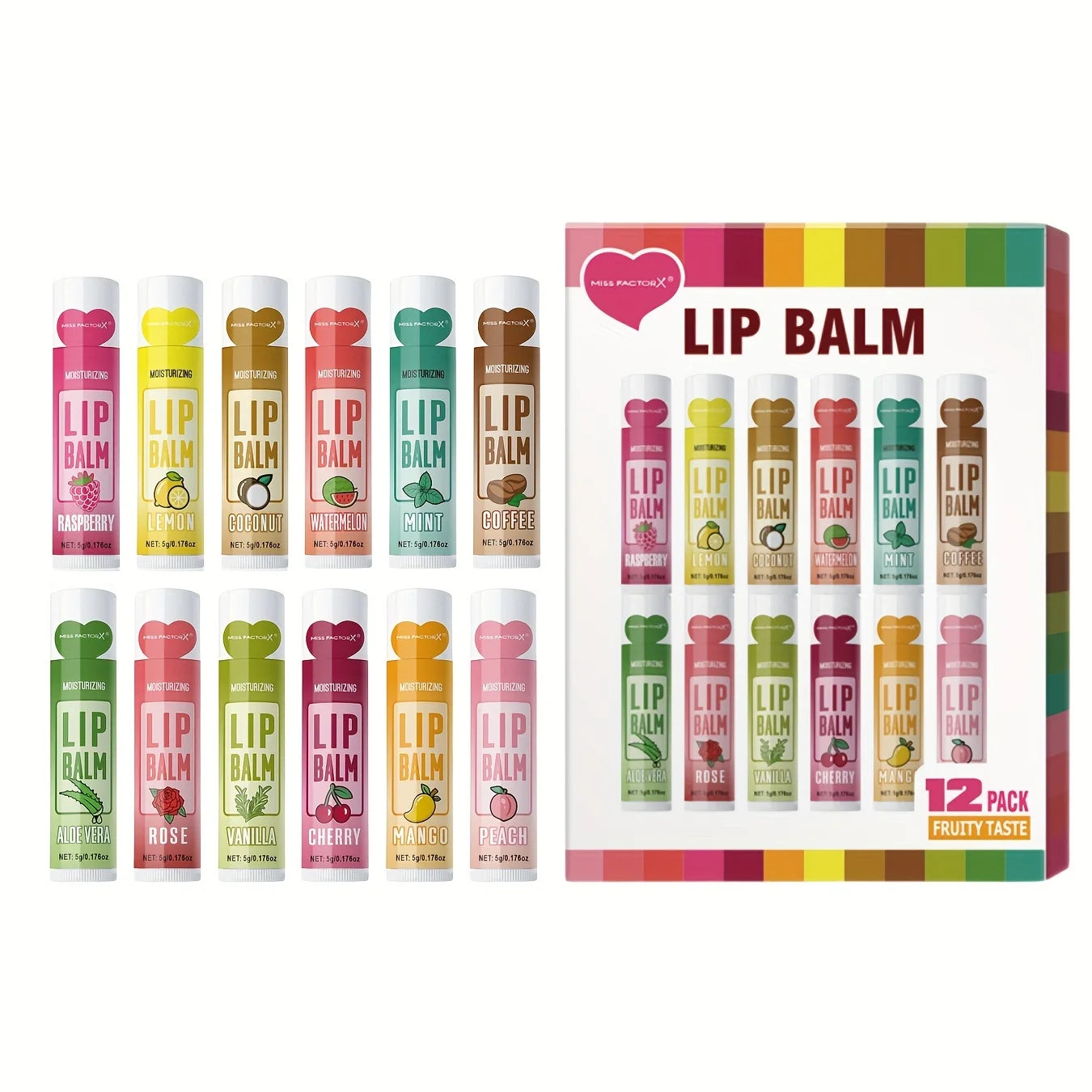 12 PCS/gift lip balm set 5g Deep Moisturizing and long-lasting moisturizing exfoliating to create hydrated lips Peaceful Pleasures Health and Wellness
