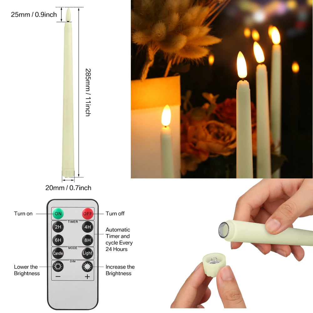 LED Flameless Taper Candles 12/24pcs Flickering with Remote 11" Battery Operated Ivory Candlesticks Christmas Home Wedding Decor Peaceful Pleasures Health and Wellness