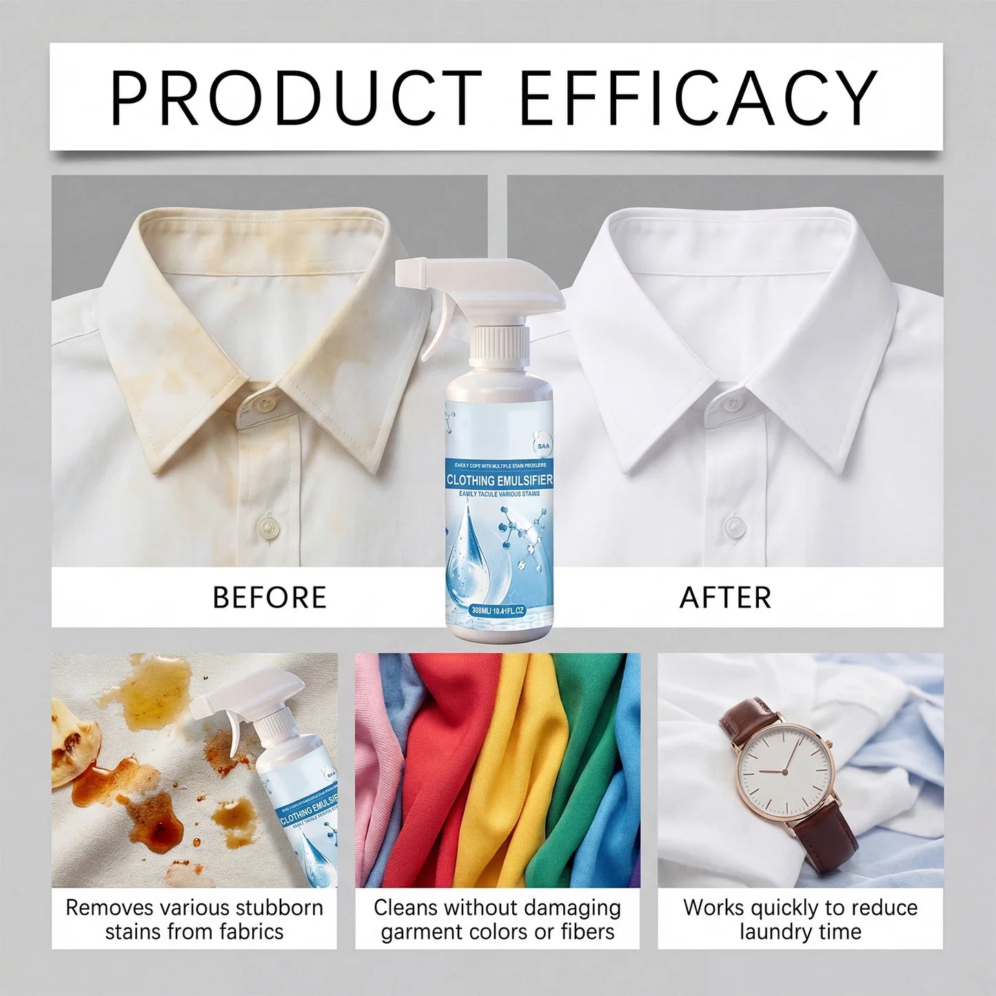 Clothes Stain Remover Spray 308ml – Fabric-Safe Laundry Cleaner