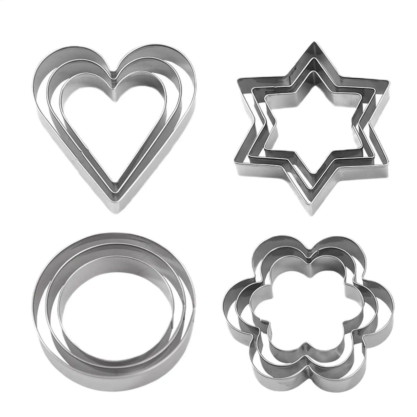12-Piece Stainless Steel Cookie Cutters – Heart, Star & Flower