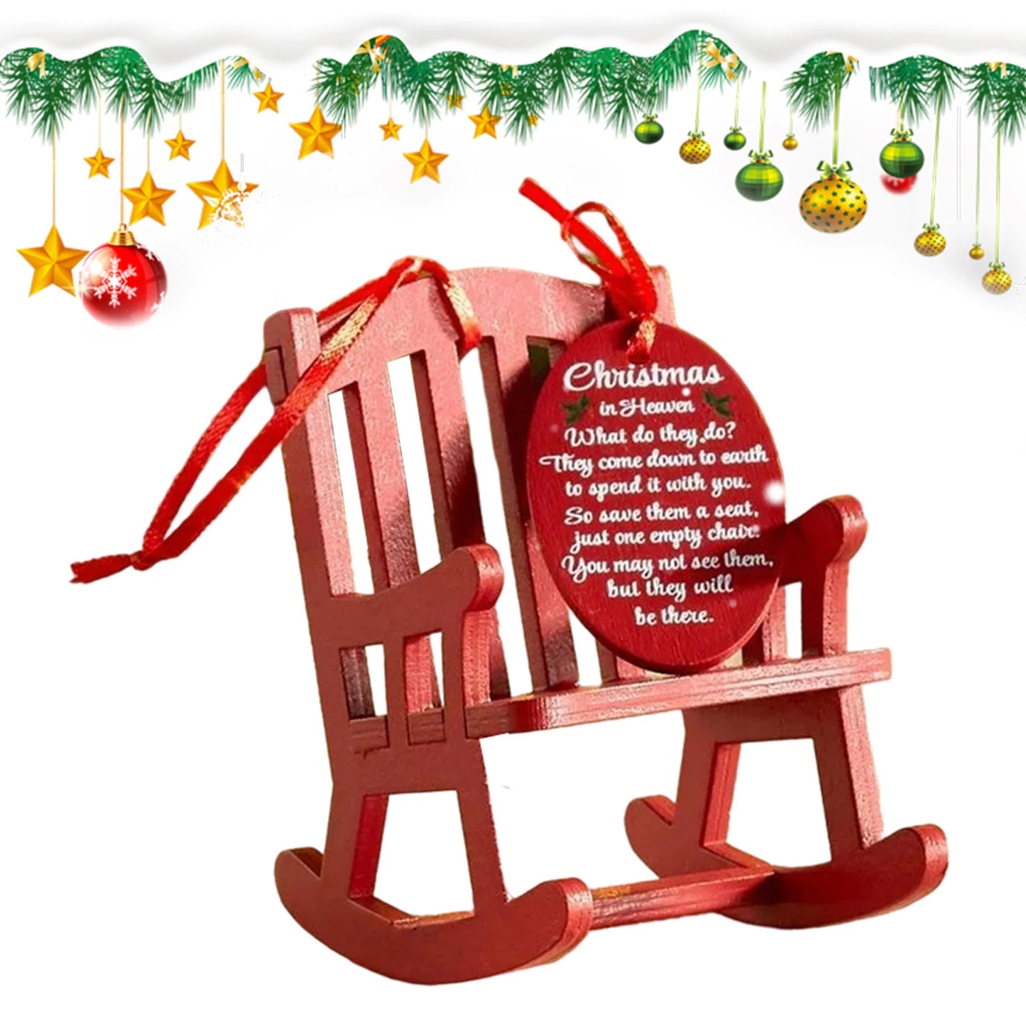 Christmas In Heaven Memorial Ornament Mini Wooden Rocking Chair with Meaningful For Christmas In Heaven Peaceful Pleasures Health and Wellness 1pcs