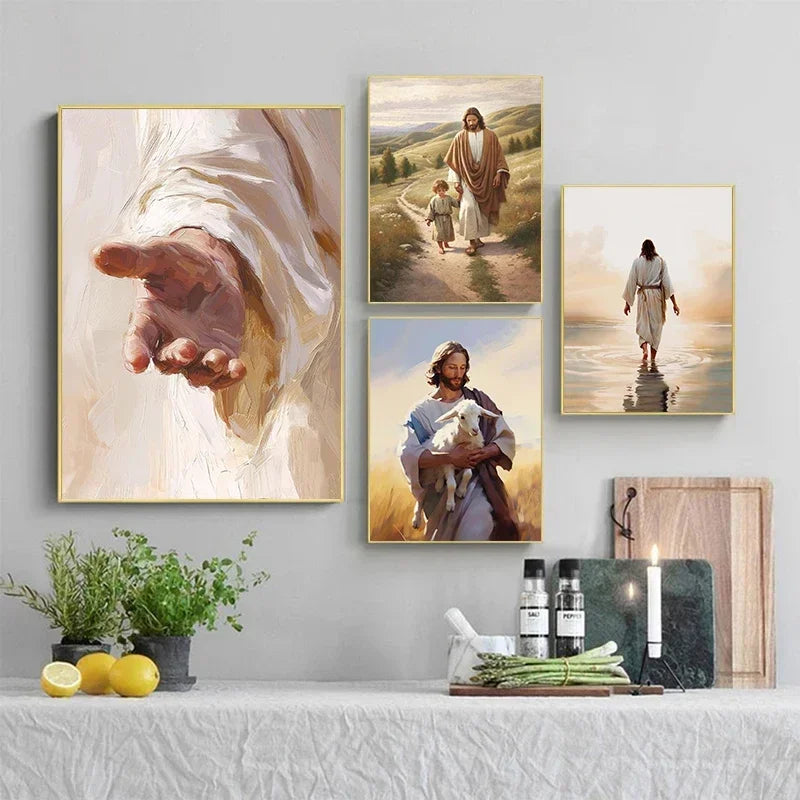 Jesus Christ Divine Hand Retro Canvas Wall Art | Religious Décor