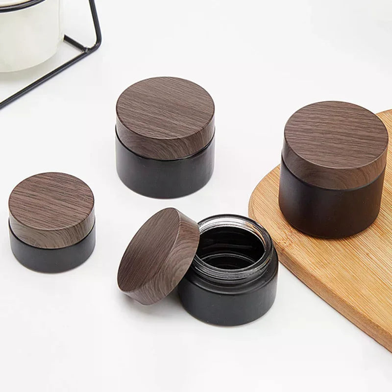 Plastic Lid Empty Jars Black Glass Cream Jar Cosmetic Container 10/30/60g Glass Bottle Make Up Container Travel Cosmetic Jars Peaceful Pleasures Health and Wellness