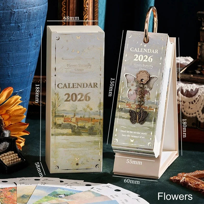 2026 Vintage Flip Desktop Calendar | 365-Day Planner Monthly Tabs