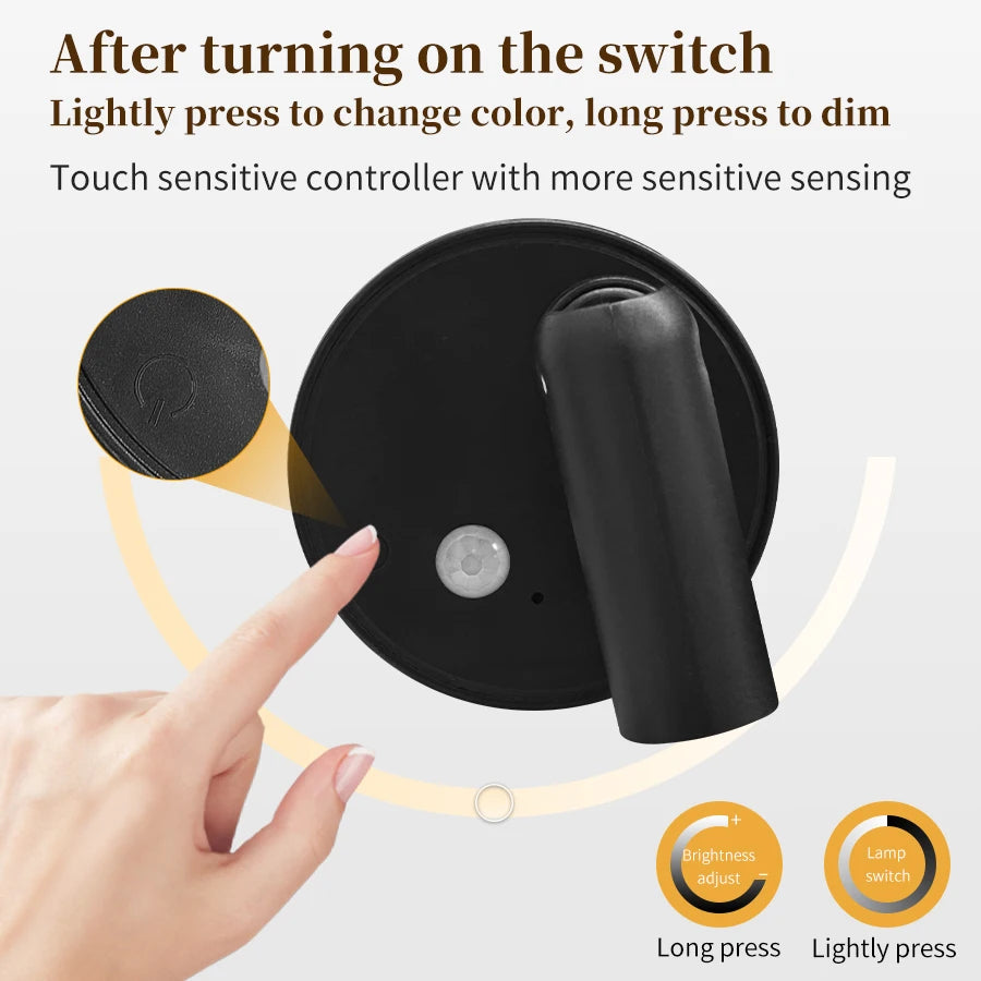 Magnetic Rotatable Spotlight Touch Dimmable 3Colors & RGB with Remote Control 500mAh USB Charging Motion Sensor LED Night Light Peaceful Pleasures Health and Wellness