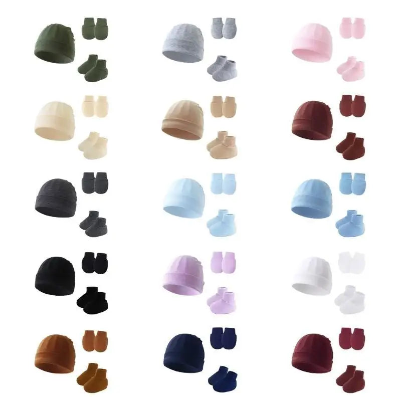 Newborn Baby Hat Gloves & Booties Set – Soft Cotton 0–9M