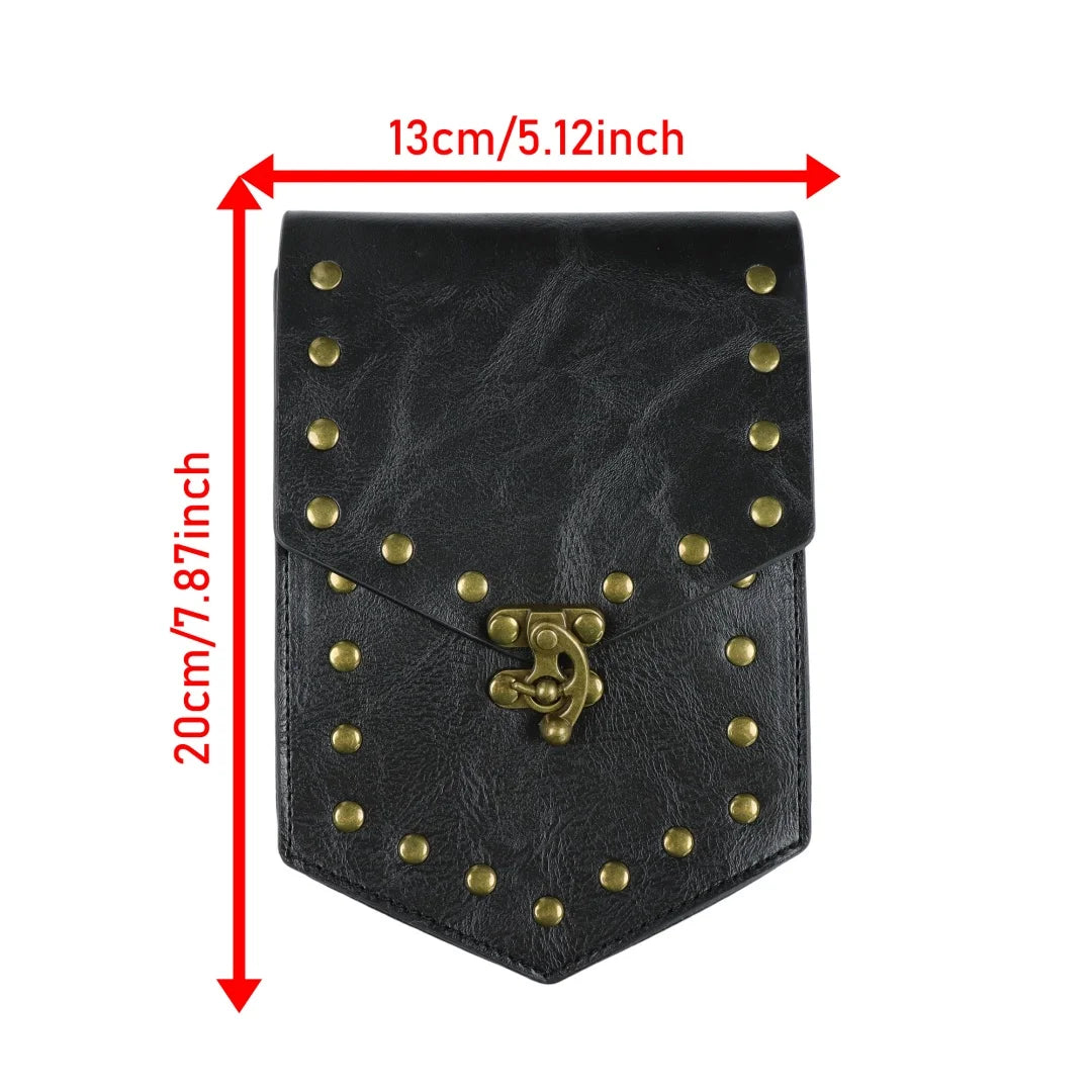Viking Rivet Leather Waist Pouch Medieval Retro Belt Bag LARP