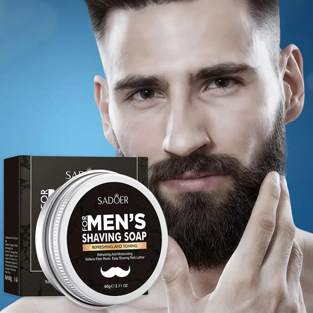 1/2pcs Shaving Soap Beard Soap Sandalwood Men's Facial Cleansing Soap Care 60g Aluminum Box Foam Softens Beard Peaceful Pleasures Health and Wellness