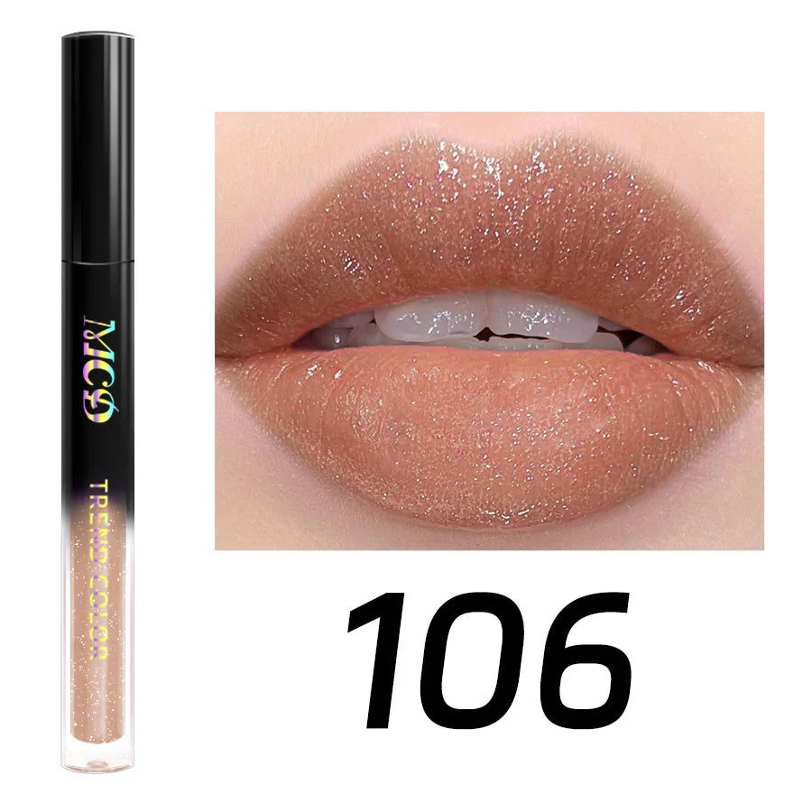 MCD 15-Shade Glitter Lip Gloss | Pearl Shimmer Liquid Lipstick