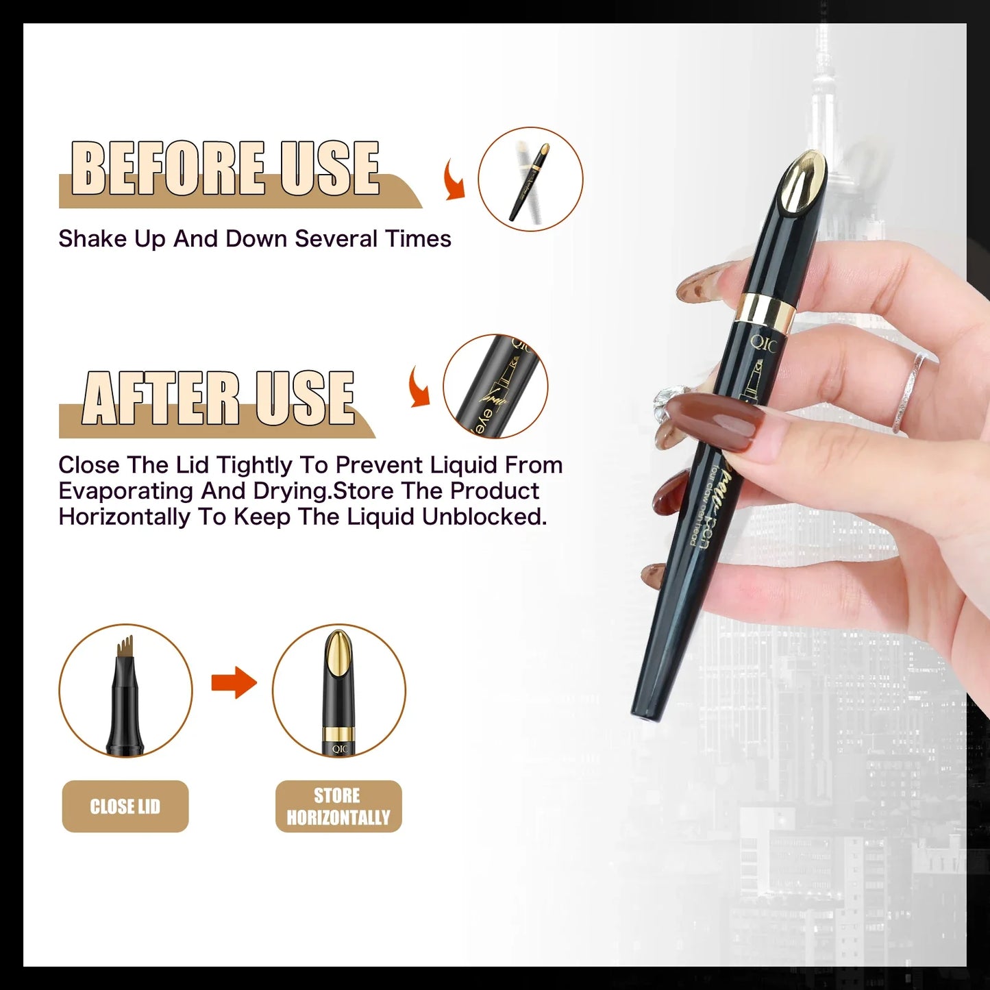 QIC 4-Tip Eyebrow Pencil – Waterproof & Long-Lasting | QIC