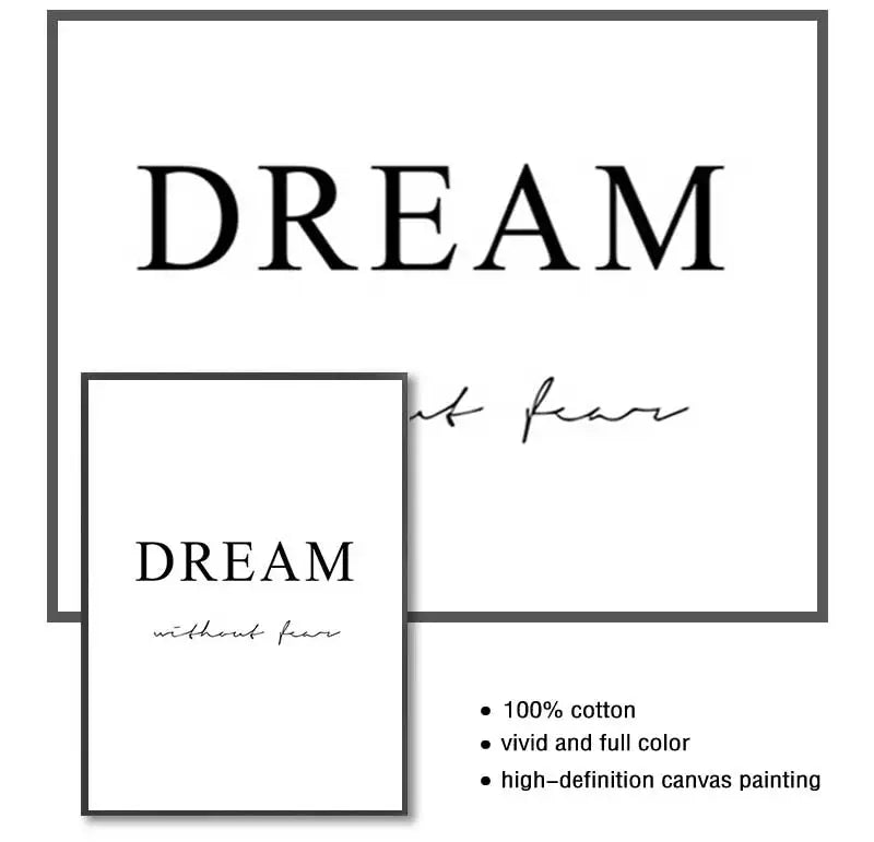Minimalist Black & White Dream Love Quote Canvas Wall Art