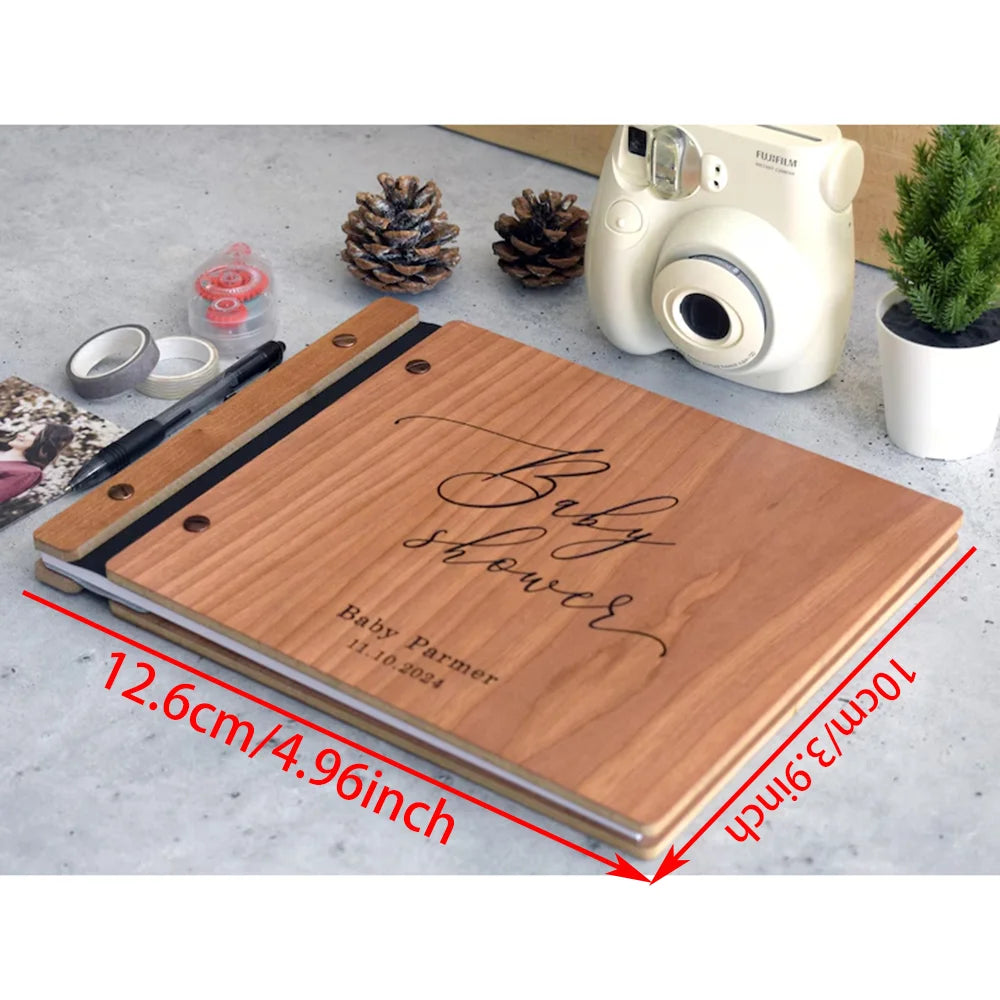Personalised Wooden Baby Shower Guest Book | Cherry Wood