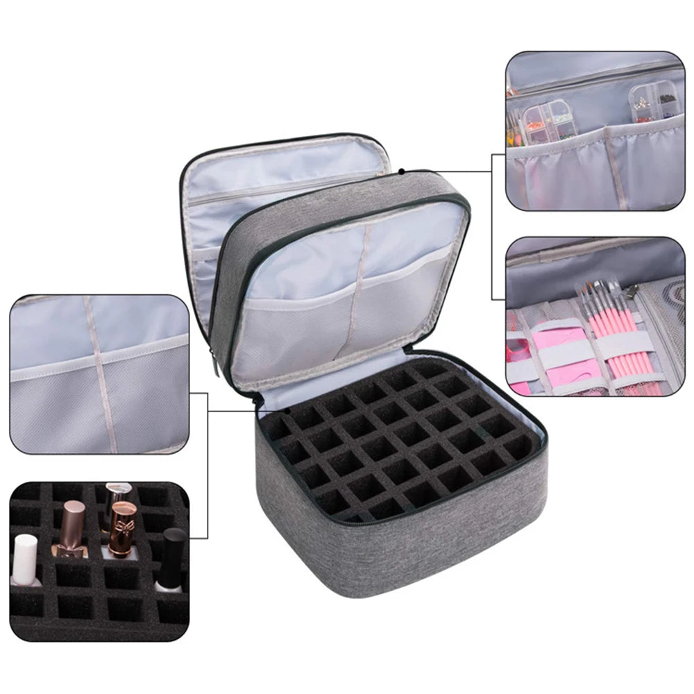 Nail Polish Storage Bag Essential Oil Bag Portable Cosmetic Nail Care Kit Nail Care Tool Storage Box Double Layer 30 Compartment Peaceful Pleasures Health and Wellness
