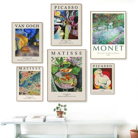 Vintage Famous Van Gogh Monet Matisse Picasso Poster Print Canvas Painting Wall Art Pictures for Home Room Decor Peaceful Pleasures Health and Wellness