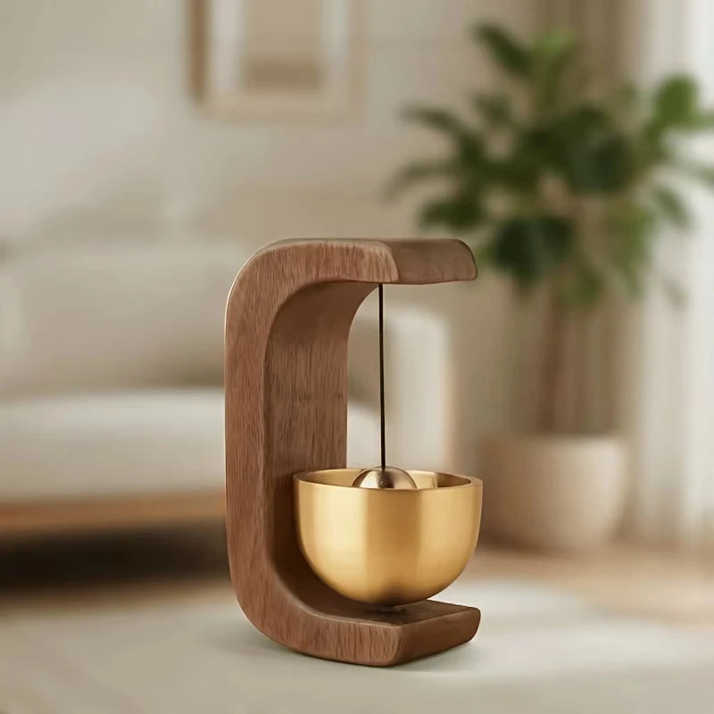 2026 Dopamine Home Wind-Bell Magnetic Inhalation Beech Wood Copper Bell Walnut Ornament Car Door Reminder Decorative Bell Peaceful Pleasures Health and Wellness