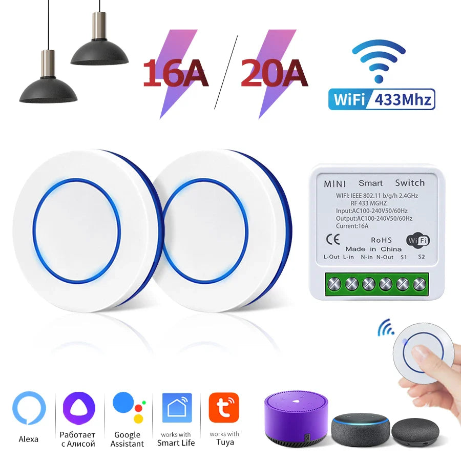 Tuya WiFi Smart Switch 16A 20A RF433MHz Relay Controller