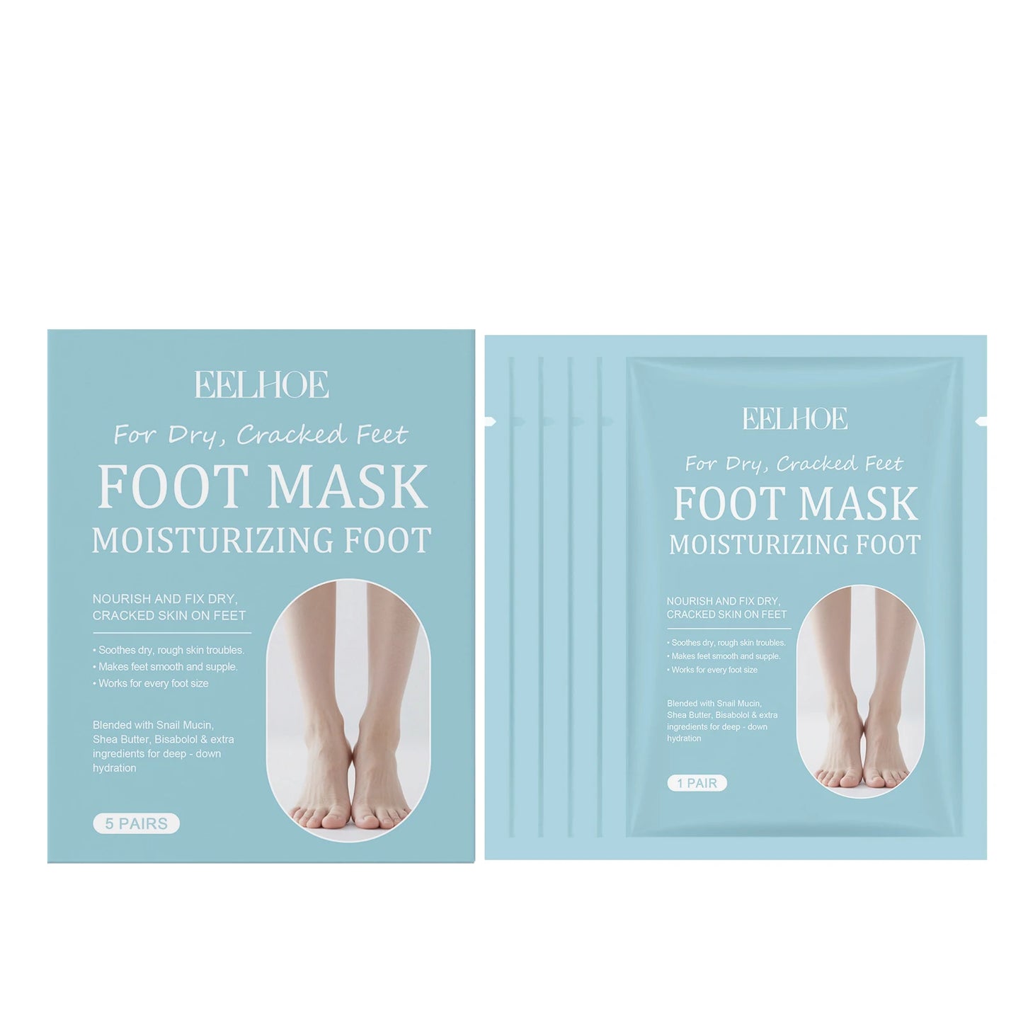 EELHOE Daily Foot Mask – Moisturizing & Exfoliating, 5 Pack Foot Mask Peaceful Pleasures Health and Wellness 5pcs Boxed