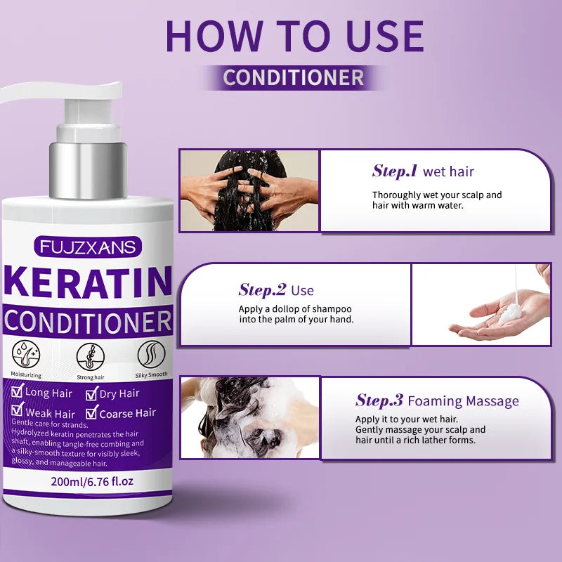 Keratin Shampoo and Conditioner Set, Professional Repairing & Smoothing Treatment for Dry Damaged Hair Anti-Frizz Hydrating Gift Peaceful Pleasures Health and Wellness
