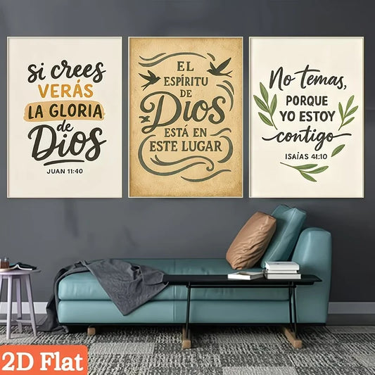3-Piece Spanish Scripture Canvas Wall Art | Bible Verse Prints Canvas Wall Art Set Peaceful Pleasures Health and Wellness G4643-3pcs 40x50cm Unframed